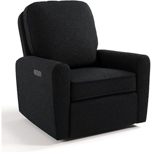 Storkcraft Amalfi Deluxe Power Recliner Swivel Glider (Black Boucle) – Premium Electronic Power Recliner for Nursery, Includes Dual-USB Charging Port with USB-A & USB-C, Glider Rocking Chair