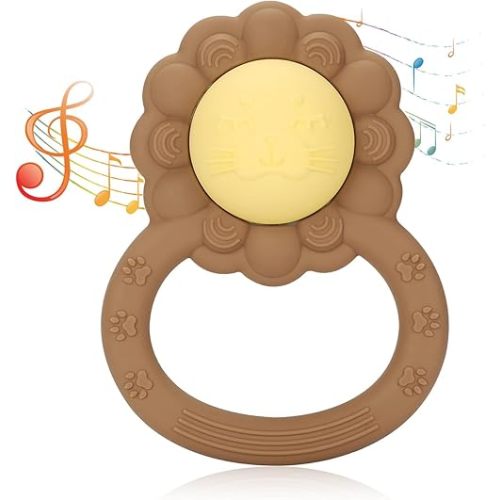 Socub Silicone Baby Shake Rattle Toy for Babies 3-6, 12, 18 Months Infants, Silicone Teething Toy with Rattle | Baby Chew Toy 6-12 Months, BPA Free(Clay)