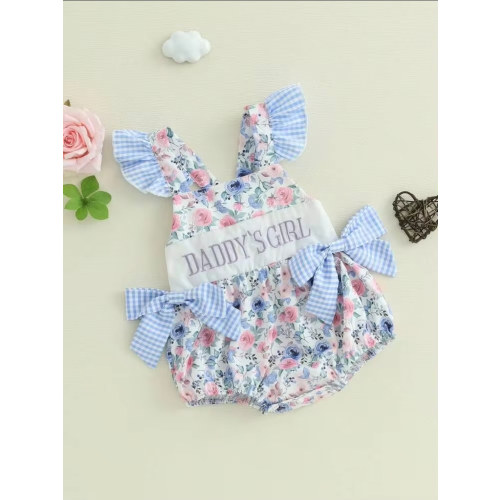 Baby Girls Romper Fly Sleeve Flower Print Embroidery Letters Bow Infant Bodysuit Summer Clothes | SHEIN USA