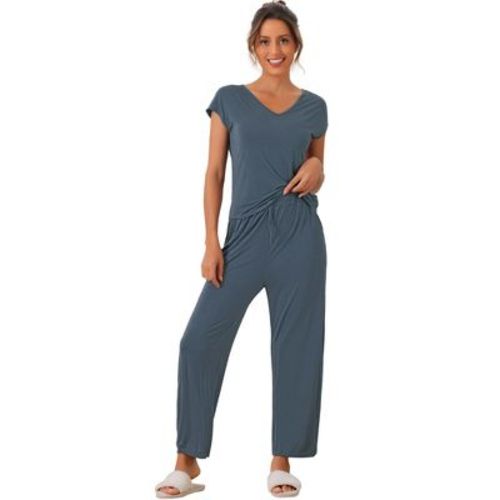 INSPIRE CHIC Women's Short Sleeve Modal Pajama Set Loungewear Home Sleepwear Soft Cloud Knit Loungewear Set X-Large Deep Blue