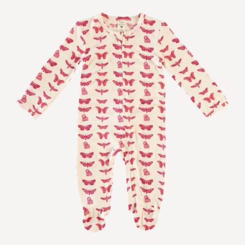 3-6M long sleeve zipper footie | magenta moth | lenzing modal
