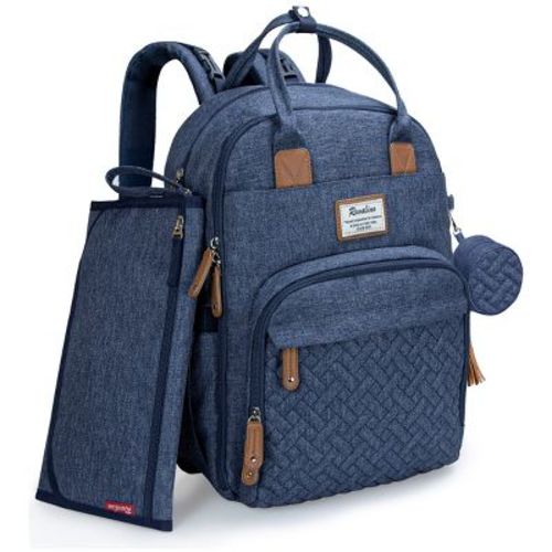 Ruvalino Large Diaper Bag Backpack, Multifunction Baby Changing Travel Bag with Insulated Pockets, Waterproof Backpack for Moms & Dads - Denim