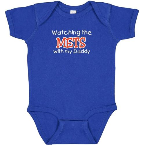 Watching the Mets with My Daddy Baby Boy's Bodysuit Outfit Toddler Shirt - Royal