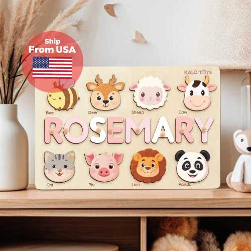 Personalized Name Puzzle for Toddlers 1-3 - Custom Wooden Baby Gift with Animals & Storytelling - Educational Toy for Early Learning NP53