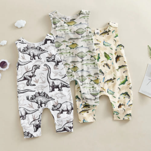 Davie Dino Fish Romper for Baby & Toddler Boys – Bitsy Bug Boutique