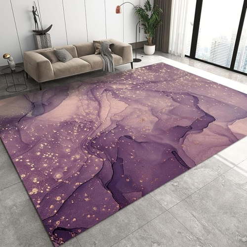 Nordic Light Luxury Purple Marble Rug, Modern Abstract Floor Decor Art Print Rug, Soft Foldable Non Slip Breathable Area Rugs For Sofa Living Room Bedroom Entryway Hotel Office 3x4ft