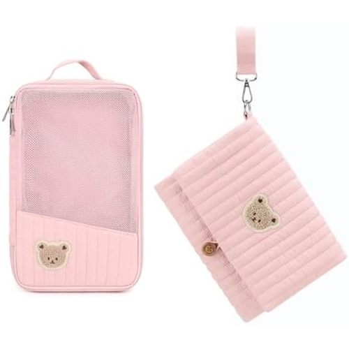 MOMIGO Baby Diaper Bag Organizer Pouches Waterproof Mini Diaper Bag - 2 pcs/set Foldable Hanging Bag Reusable, Washable or Cloth Diapers, with Gift for Baby Shower (Pink(A))