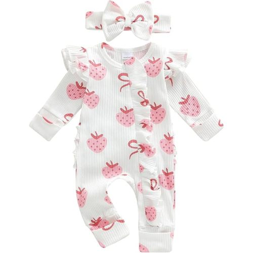Newborn Baby Girl Fall Outfits Long Sleeve Romper Onesie Bodysuit Infant Bow Zipper Clothes