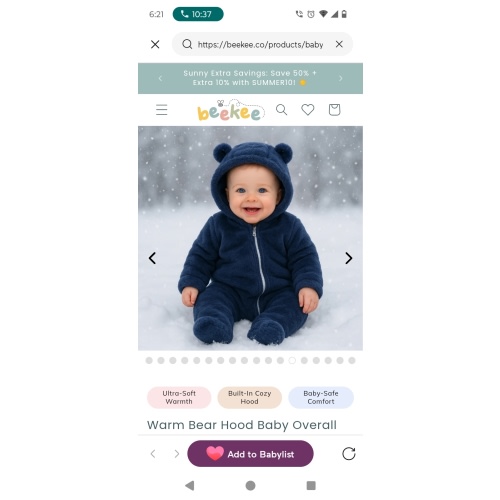 Baby Snowsuit | Warm Insulated Zip-Up Design | Sizes 0-12M | Easy On & Off for Little Ones – Beekee