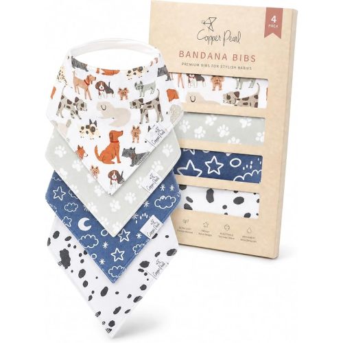Copper Pearl Baby Bibs 4 Pack, Bandana Drool Bibs for Baby Girl & Boy, Soft Cotton Bibs for Drooling and Teething
