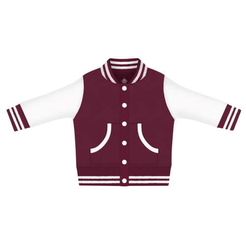 Creative Knitwear Long Sleeve Varsity Jacket for Infant and Toddler Boy's and Girl's, Maroon and White, 0-3 Months