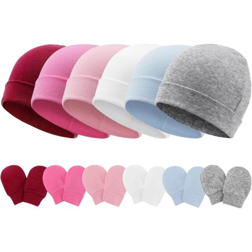 AQOKKA Baby Hats and Mittens Set Toddler Cotton Beanie Infant Cap No Scratch Gloves Newborn Hospital Hats for Baby Boys Girls Essentials 0-6 Months