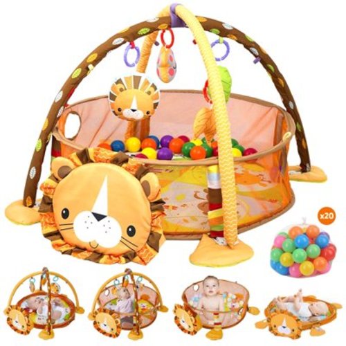 UQN 3-in-1 Baby Play Gym, Baby Play Activity Mat with Ocean Ball Sensory Toys, Gift for Newborn Infant Toddlers 0-36 Months, Yellow Lion