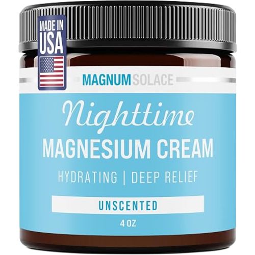 Magnum Solace Magnesium Lotion – Nighttime Magnesium Cream – Apply to Legs, Arms or Chest - Topical Magnesium Chloride – USA Made and Safe for Kids (Unscented)