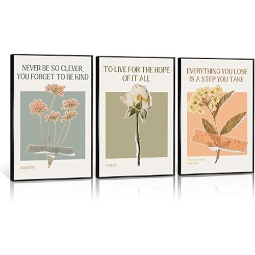Prinajssiad 3 Piece August Poster, Framed 12x16in Music Song Swiift Lyric Quotes Canvas Wall Art, Vintage You're on Your Own Kid Floral Print, Retro Botanical Flower Pictures for Girls Room