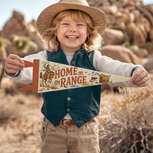 Home on the Range Felt Pennant | Country Ranch Wall Decor, Cowboy Banner, Rustic Kids Room Sign, Handmade Western Art, Fun Country Gift Idea
