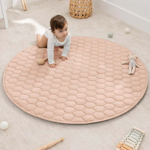 Comfy Cubs Premium Play Mat, Round (Medium) 48" - Kids & Toddler Play Mat Non-Slip Bottom - Blush