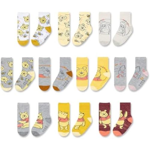 Disney Toddler Socks - 10 Pack with Grippers, Pooh, Cars & More for Ages 6-36 Months