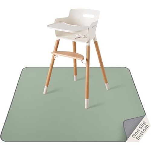Blissful Diary Baby Splat Mat for Under High Chair, 50.4 x 50.4 Inch Wipeable Splash Mat, Waterproof and Washable, Anti-Slip Floor Protector, Sage Green