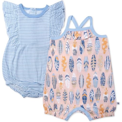 HonestBaby Baby 2-pack Bubble and Strappy Romper Set 100% Organic Cotton for Infant Baby and Toddler Boys, Girls
