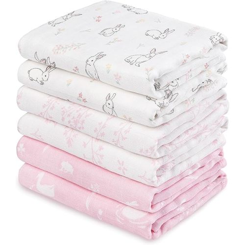 GLLQUEN BABY Receiving Blanket Boy Cotton Muslin Swaddle Blankets Girl Newborn Squares Breathable & Soft Thin Baby Blankets Cloths Double Absorbent Infant Swaddling Wrap - 6 Pack (Looking for Spring)