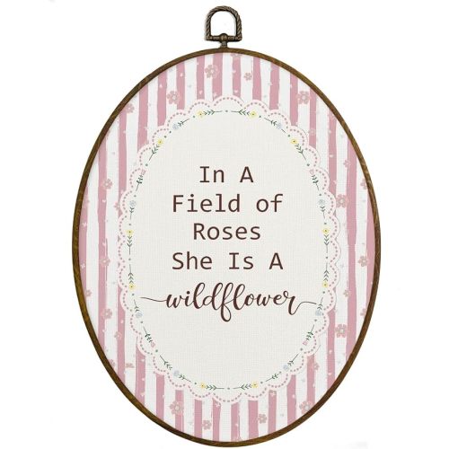 MAQIKA Pink Girl Nursery Floral Framed Oval Wall Art Decor, Girls Room Oval Wall Hanging Decor, Cottagecore Wildflower Nursery Canvas Prints Wall Art for Girls Room Bedroom Dorm, 8.7x11.3 Inch