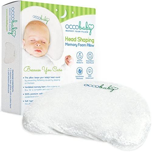 OCCObaby Baby Head Shaping Pillow | Memory Foam| Cotton Cover & Bamboo Pillowcase | Keep Your Baby's Head Round | Prevent Flat Head Syndrome(Plagiocephaly) in Infant | Head and Neck Support