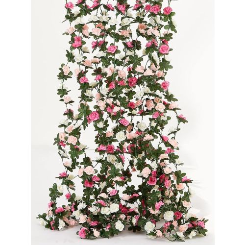 PARTY JOY 8pcs 65.6Ft Flower Garland, Fake Rose Vine Artificial Flowers Hanging Rose Ivy Garland for Room Wall Decor Hanging Baskets Wedding Arch Garden Background Decor