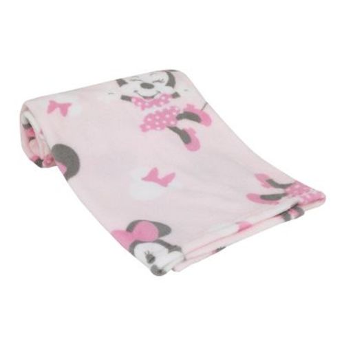 NoJo Disney Minnie Mouse Pastel Pink, White and Black Bows and Icons Super Soft Baby Blanket