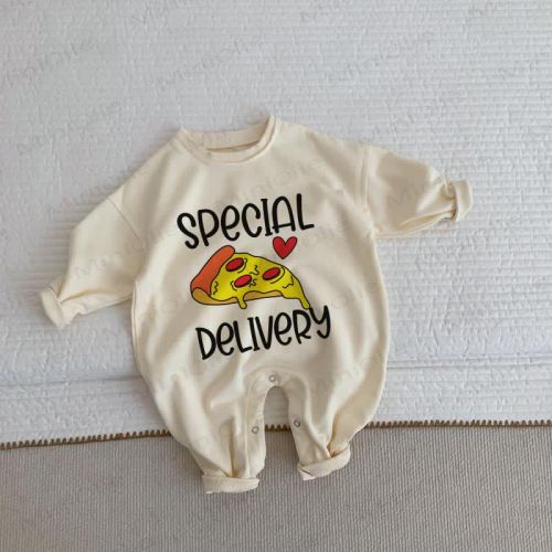 SPECIAL DELIVERY Baby Pizza Beige Romper