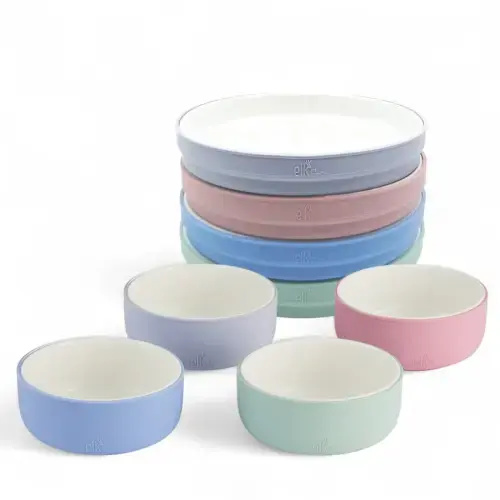 Kids Porcelain Mealtime Bundle | Normal Sleeves | 7.8" Plates + Bowls | 8 Pcs | Blush/Lilac/Sage/Misty Blue