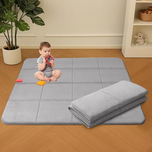 MAXYOYO 1.2" Thick Baby Play Mat for Floor, Foldable Playpen Mat, Tummy Time Foam Mat Ultra Soft Support, Padded Carpet with Non-Slip Backing for Infant,Kids and Toddler Crawling, Grey
