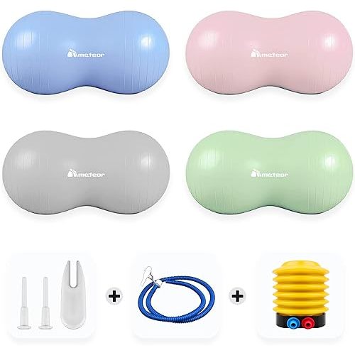 Meteor Peanut Shape Exercise Ball with Foot Pump (Support 500Kg, 90x45cm), Swiss Ball for Yoga, Pilates, Pregnant Training, Birthing Assist, Kids Toddling, Pet Training, Therapy Relaxation, Gym Ball
