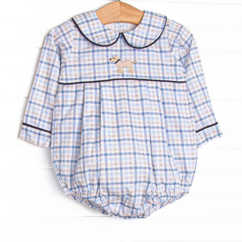 Poised Plaid Pup Embroidered Bubble, Blue – Stitchy Fish