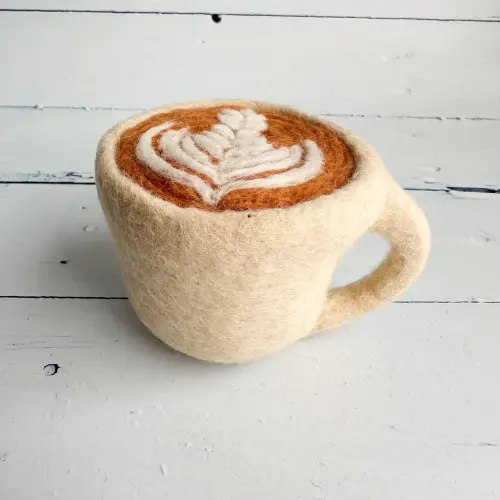 Neutral Felt Coffee Cup with Latte Art