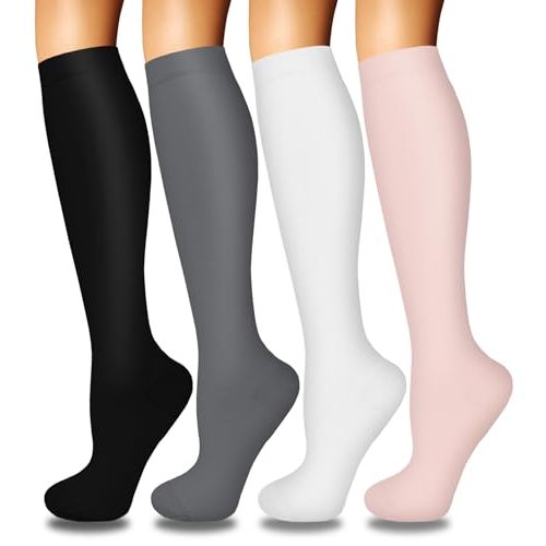 Iseasoo 4 Pairs Compression Socks for Women Circulation-Best Support for Nurses,Running,Athletic,Travel