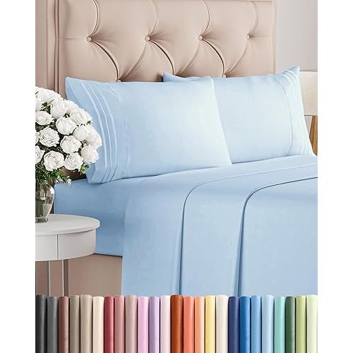 King Size 4 Piece Sheet Set - Comfy Breathable & Cooling Bed Sheets Set - Hotel Luxury Bedding for Women, Men, Kids, Teens, Boys & Girls - Deep Pockets, Soft and Wrinkle Free - Oeko-Tex - Light Blue