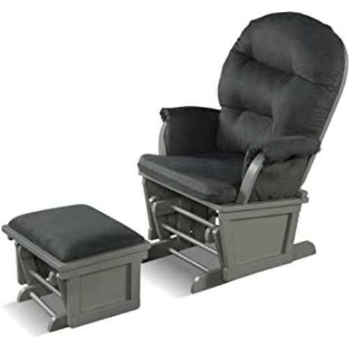 Costzon Baby Glider and Ottoman Cushion Set, Wood Baby Rocker Nursery Furniture for Napping, Nursing, Reading, Upholstered Comfort Nursery Chair w/Padded Armrests & Detachable Cushion (Dark Grey)