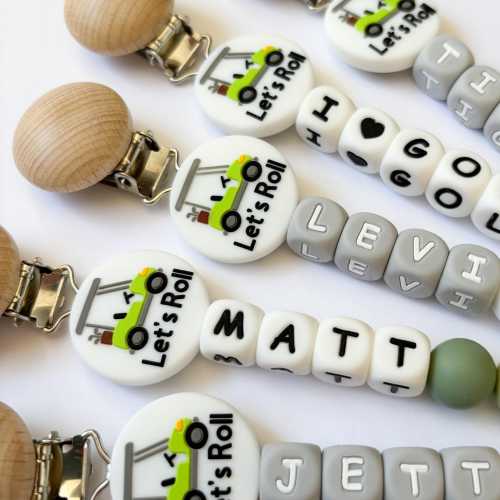 Personalized Golf Cart Silicone Pacifier Clip • Add Baby Boy or Girl Name • Custom New Boy Mom Gift