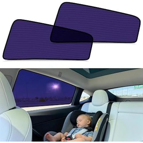 Car Window Shade for Tesla Model Y Rear Window Sunshade | Anti-Glare | Specific for Frameless Door | Bluish-Purple Static Cling Car Sun Shade | Tesla Model Y Back Window Shade for Baby | 2020-2026