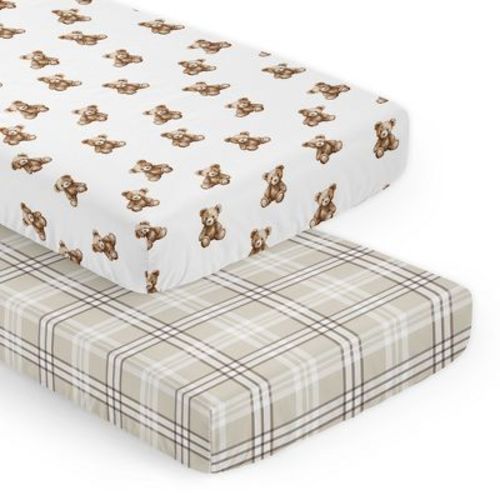 Crib Sheets Set Boho Teddy Bear Brown and Taupe 2pc