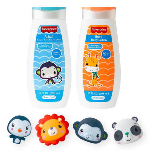 Fisher-Price 6-Piece Animal Baby Bath Set with Baby Soap and Lotion, Infants 12+ Months