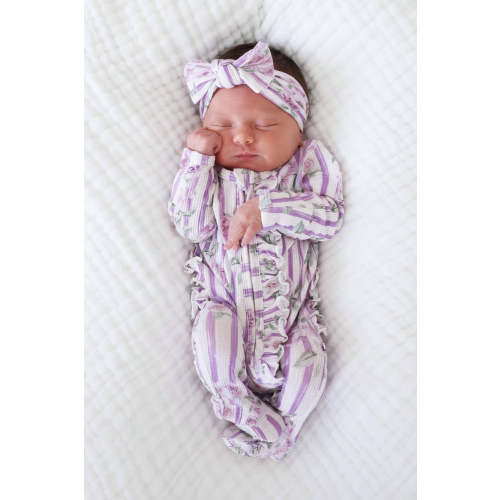 Lilas Lilacs Bamboo Waffle Ruffle Zipper Footie
