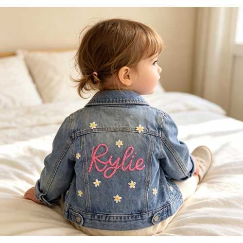 Custom Embroidered Toddler Denim Jacket | Personalized Name Jean Jacket, Back To School Gift