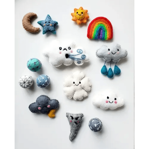 Felt Weather Set / Needle Felted Wool Montessori Weather Chart Loose Parts / Needle Felted Weather Pieces for Garland Mobile Photo Props
WonderYearsPlay
