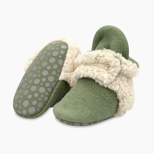 Zutano Cozie Fleece Furry Lined Bootie W Grippers - Olive Furry, 12 M