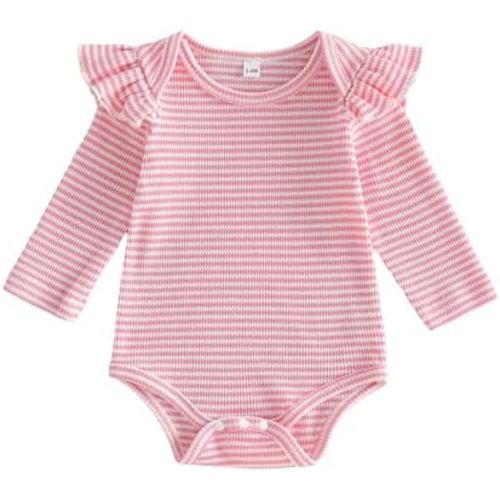 Sasaerucure Newborn Outfit Baby Girl Long Sleeve Romper Waffle Knit Striped Jumpsuit Bodysuit Top Fall Winter Clothes