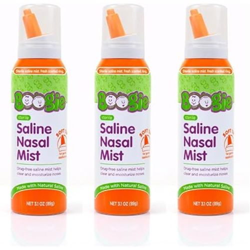Boogie Baby Saline Nasal Spray Mist, Allergy Relief, Nasal Decongestant, Made with Saline, Unscented, 3.1 Ounce (Pack of 3)…