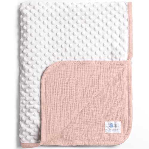 lulumoon Baby Blanket for Newborn Receiving: Minky Dot & Muslin Lightweight - Thermal Blanket Gift for Baby Shower & Hospital Welcoming 30"x40"（Pink）