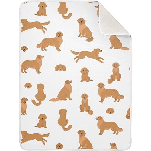Swaddle Blanket Golden Retriever Dogs Cotton for Infants, Receiving, Lightweight Soft Swaddling for Crib, Stroller, Nursery, Goldies Puppy, 30x40 in